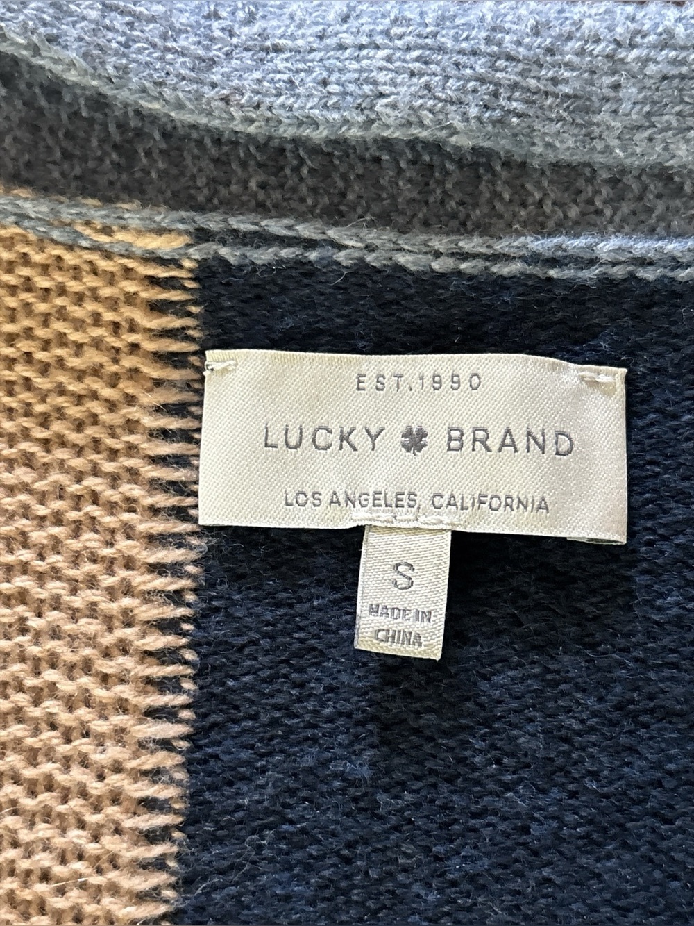 LUCKY BRAND long patchwork cardigan,wool blend knit ,oversized small, blue gray - Picture 4 of 6